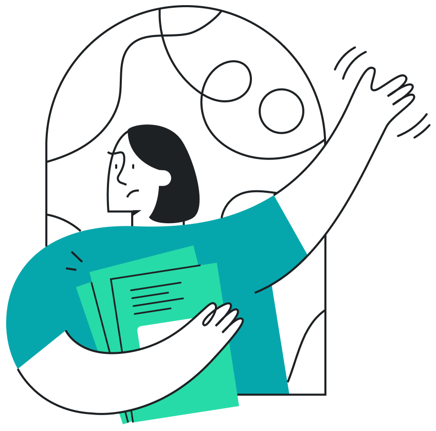 Zeichnung einer winkenden Frau.