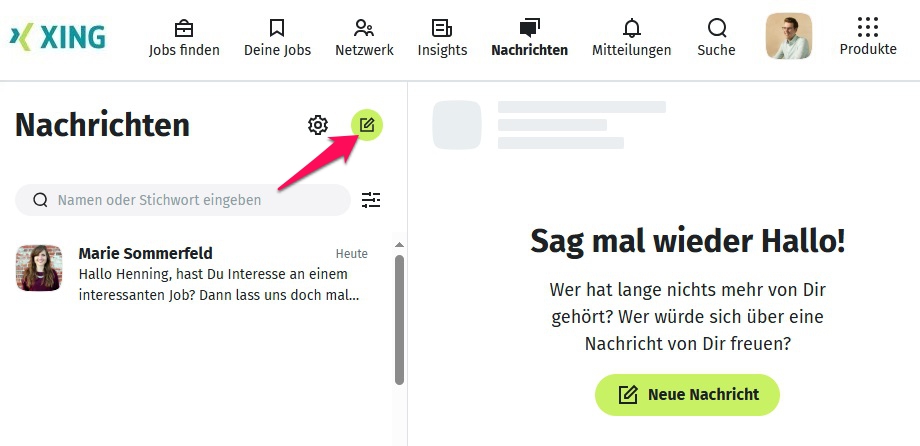 Nachricht an Kontakte senden über Nachrichtenbereich
