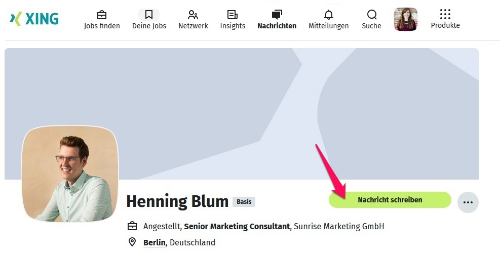 Nachricht über die Profilseite an Kontakte senden
