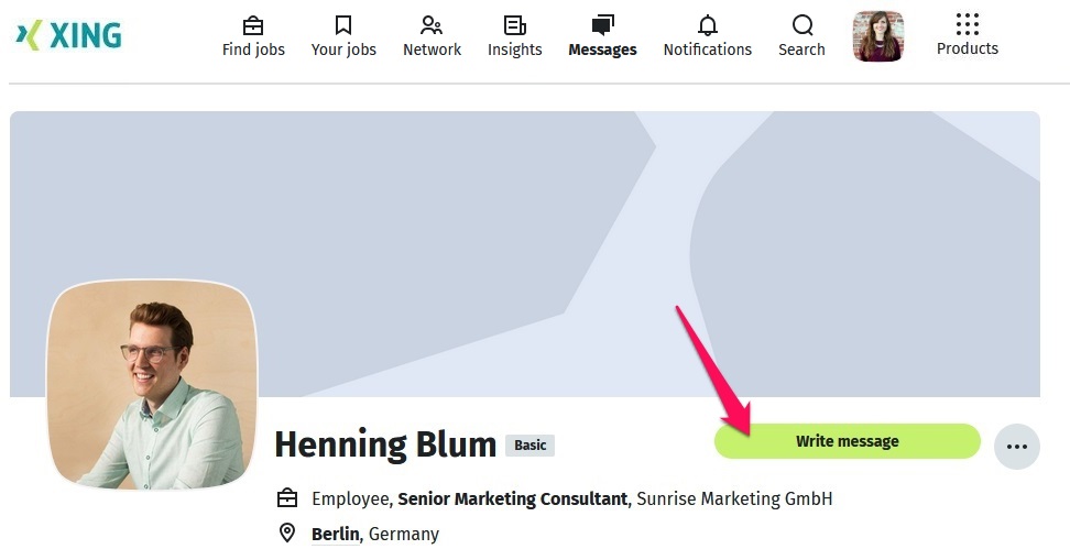 Send a message to contacts via XING profile
