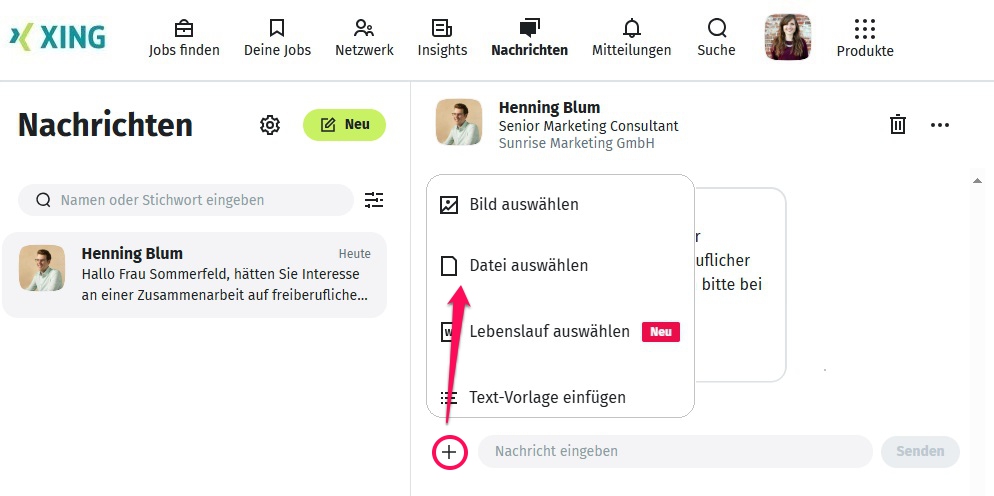 Dateien in XING Nachrichten versenden