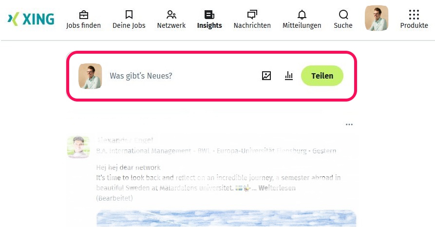 XING Insights - Eine Neuigkeit teilen