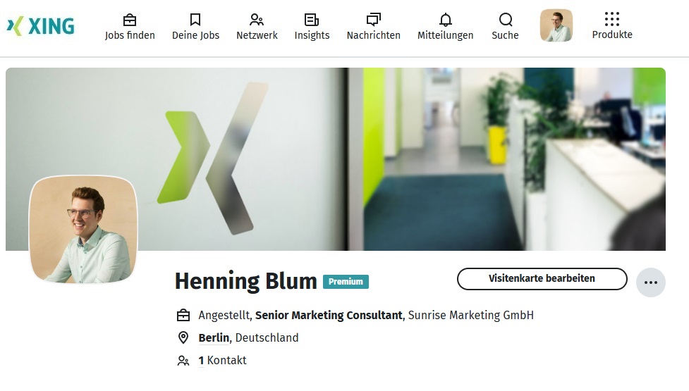 XING Profil Visitenkarte