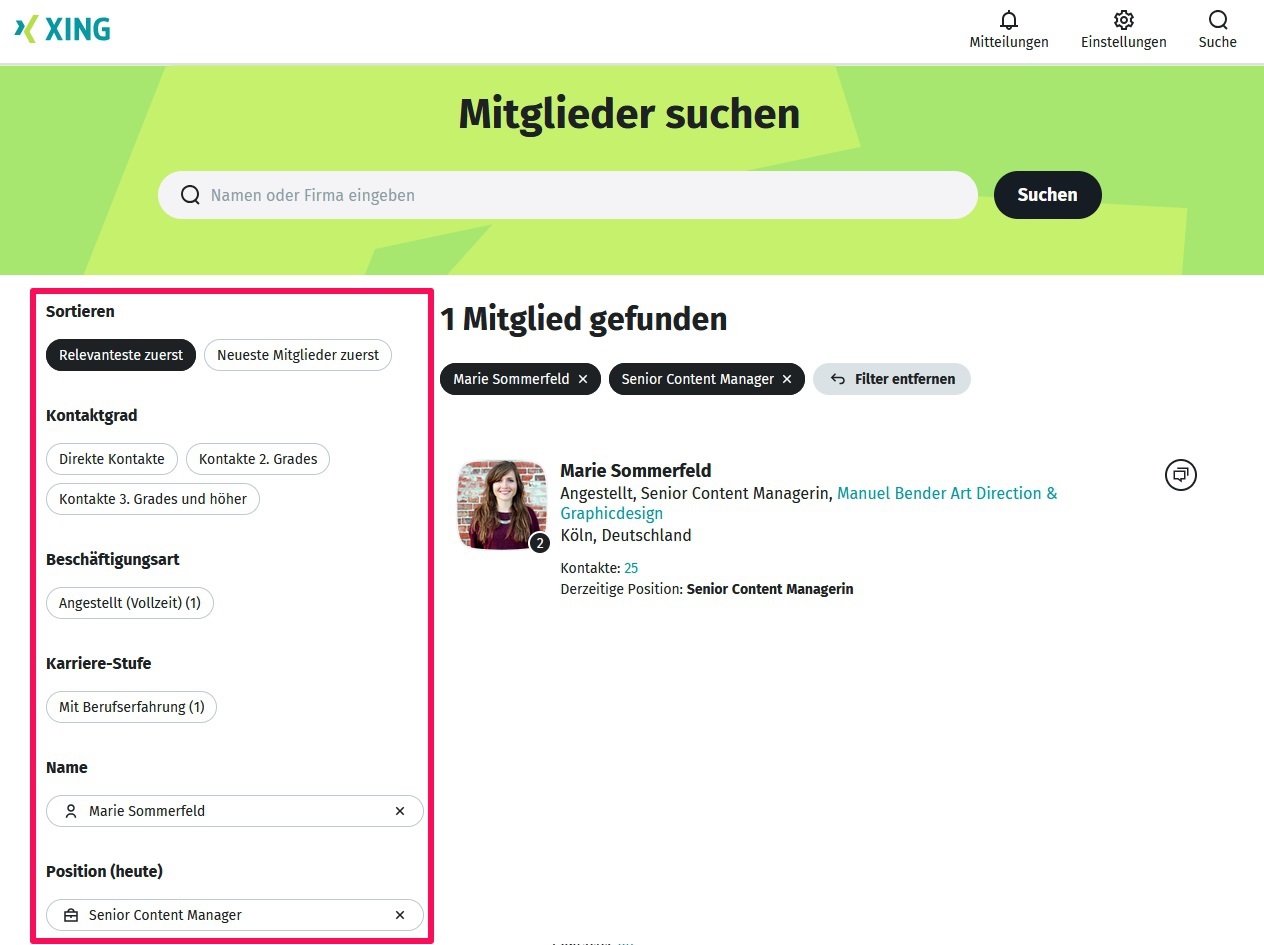Erweiterte Mitgliedersuche XING
