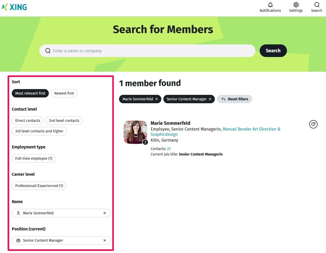 Advanced member search XING