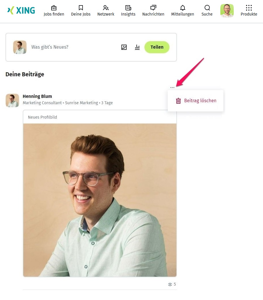 XING Insights - Beitrag löschen