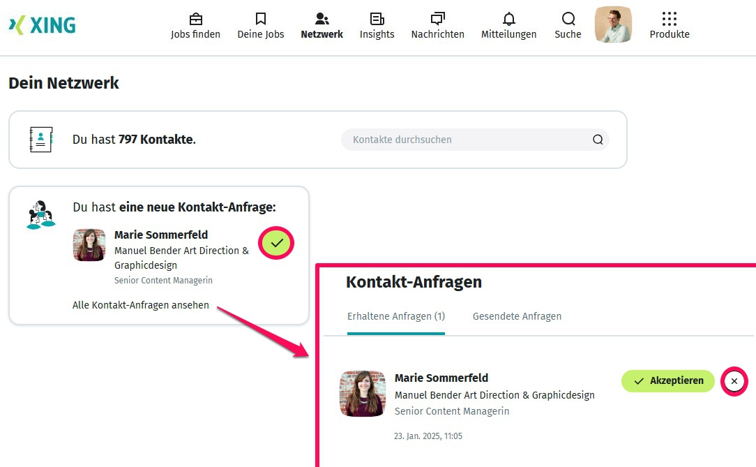Kontaktanfrage bestätigen