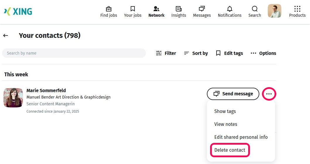 Delete contact in contact list