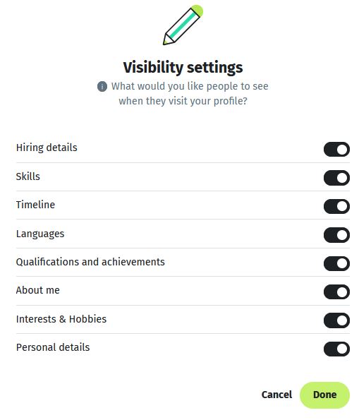 Profile - Visibility settings