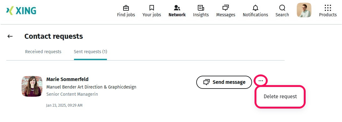 Delete sent contact requests