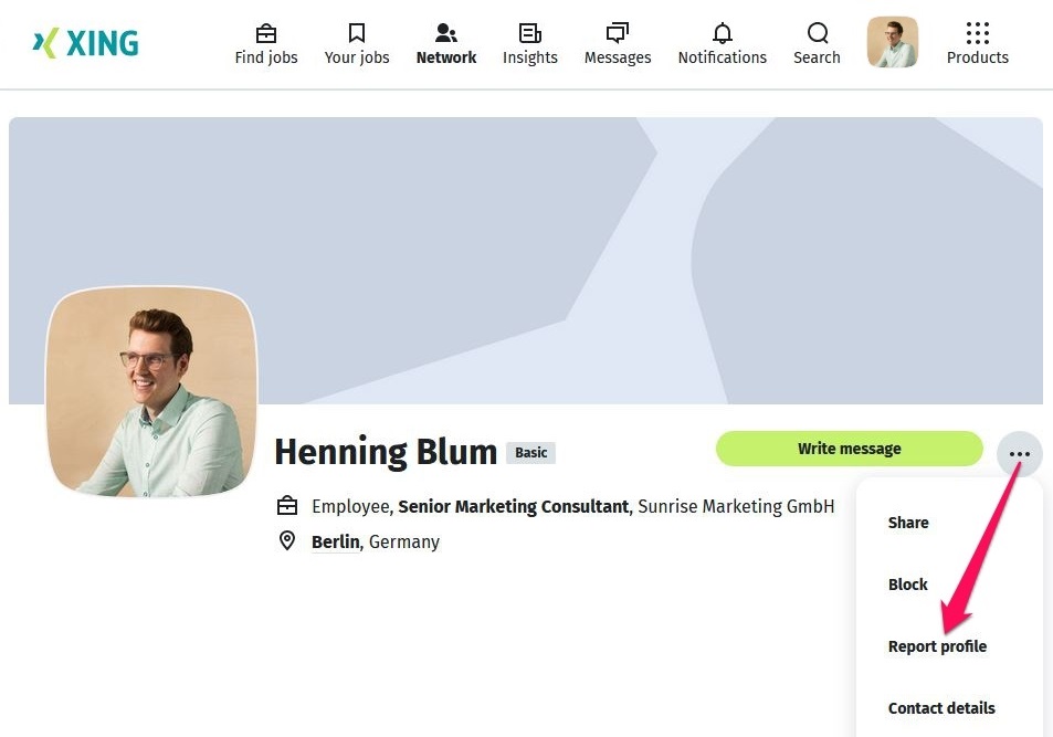 Report a XING member