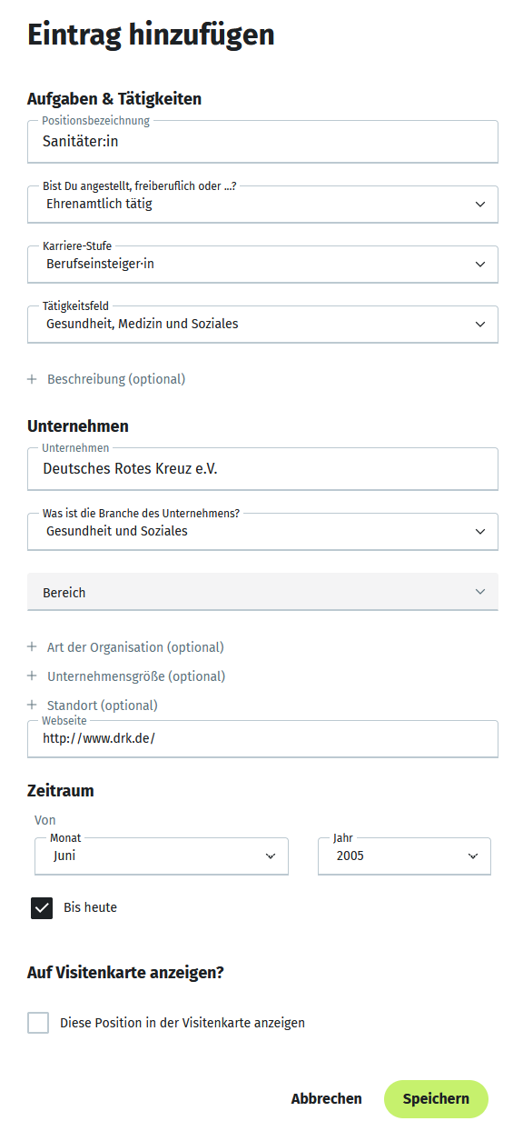 Ehrenamt eintragen bei XING