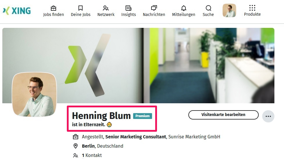 XING Profil - Auszeit eintragen