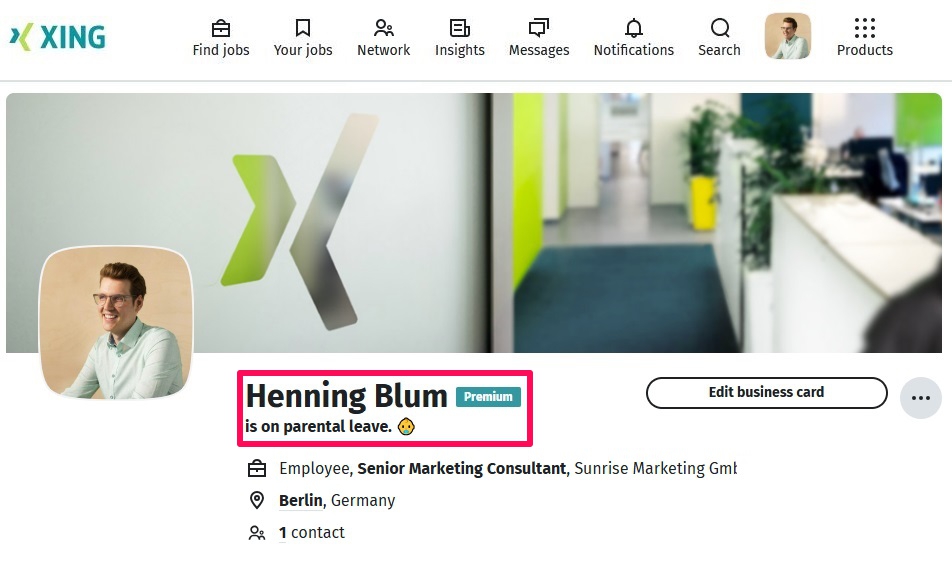 XING profile - Enter sabbatical