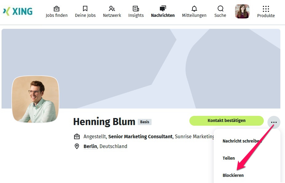 Ein XING Mitglied blockieren